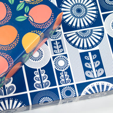  Blue Flower Folk Art Inspired Recycled Wrapping Paper