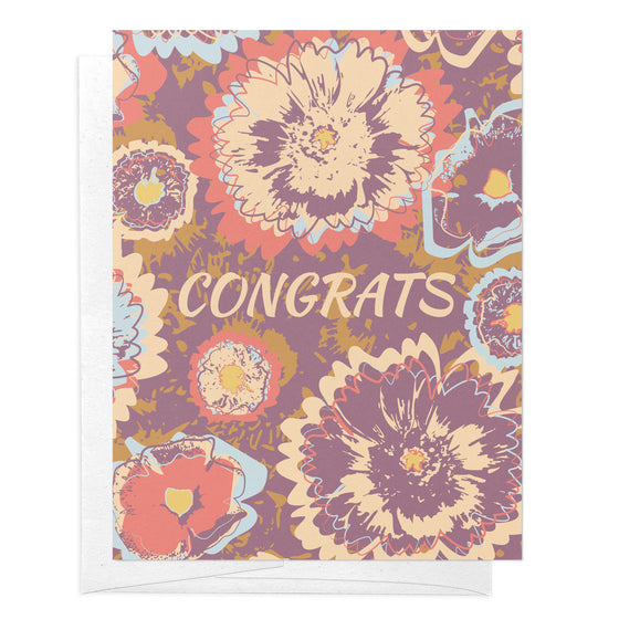 Congratulations Purple Floral Wedding Greeting Card