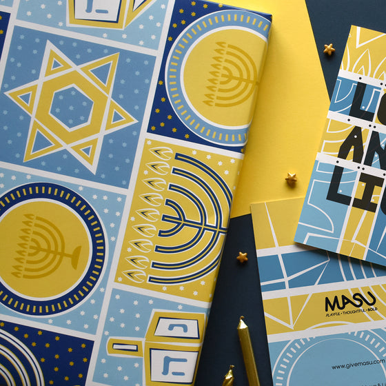 Love and Light Blue & Gold Hanukkah Greeting Card