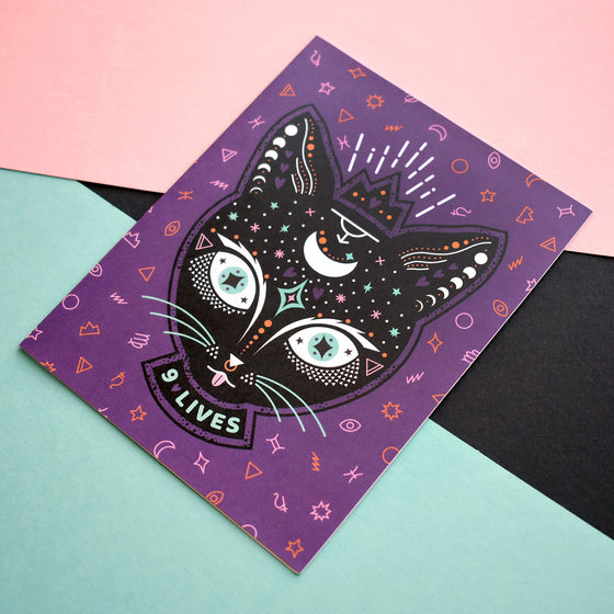 9 Lives Black Cat Halloween Greeting Card