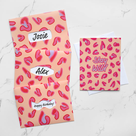 Stay Wild Pink & Peach Leopard Print Greeting Card
