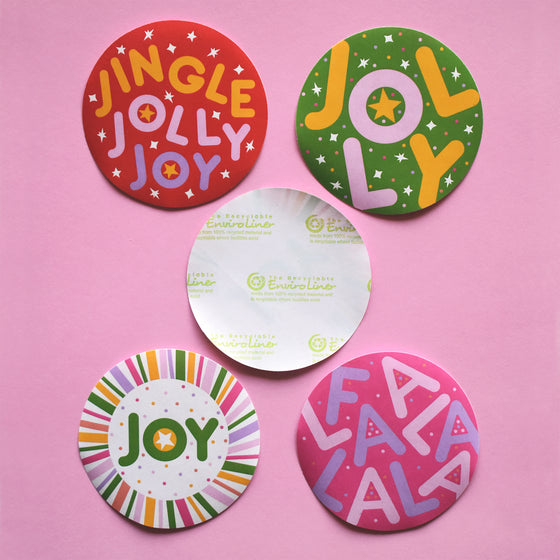 Jingle Jolly Joy Christmas Eco-Friendly Sticker Variety Pack of 8