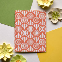  Hello Folk Art Inspired Orange Spring Flowers Greeting Card