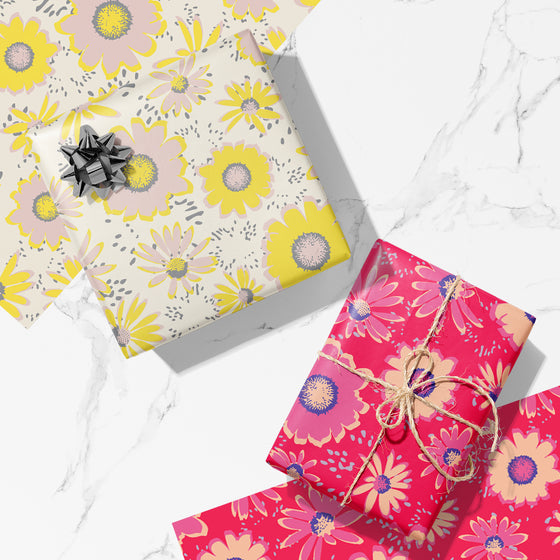 Pink & Yellow Flower Birthday & Wedding Eco-Friendly Wrapping Paper