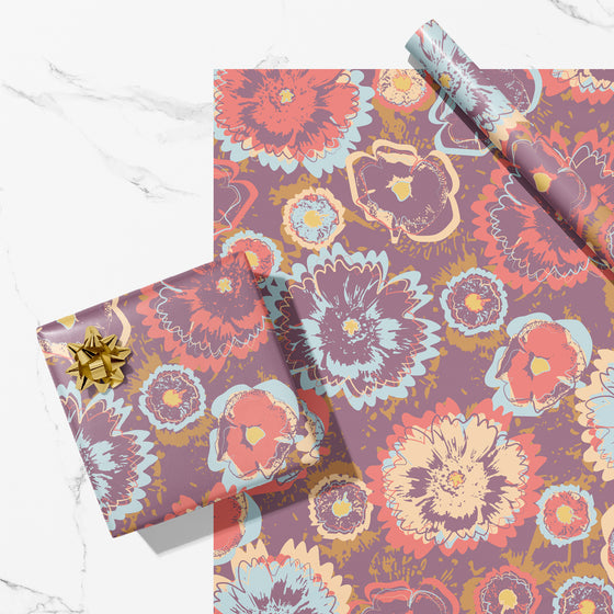 Purple & Gold Flower Wedding Eco-Friendly Wrapping Paper