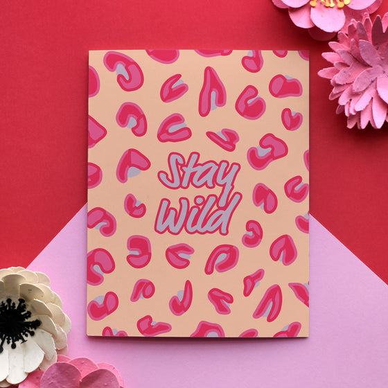 Stay Wild Pink & Peach Leopard Print Greeting Card