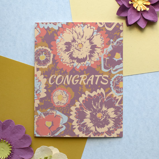 Congratulations Purple Floral Wedding & Celebration Greeting Card