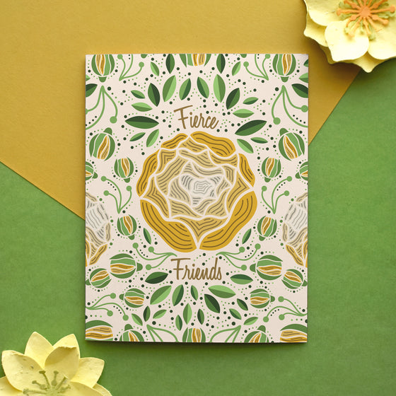 Fierce Friends Yellow Rose Friendship Greeting Card