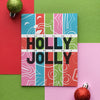 Holly Jolly Santa and Holly Leaves & Berries Christmas Card