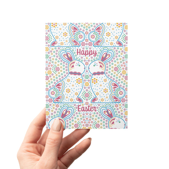 Happy Easter Folk Art Inspired Easter Bunny Greeting Card