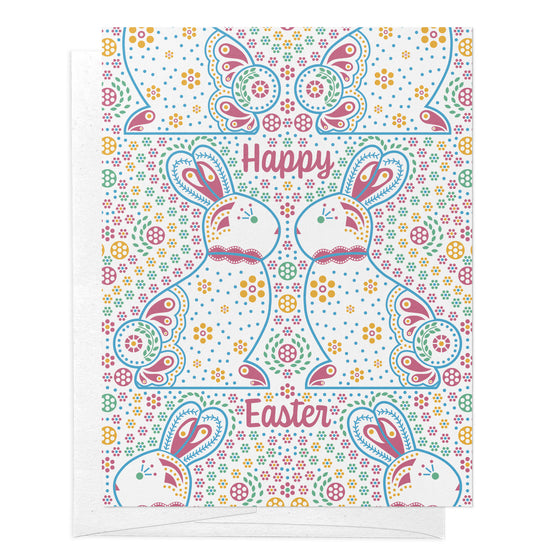 Happy Easter Folk Art Inspired Easter Bunny Greeting Card
