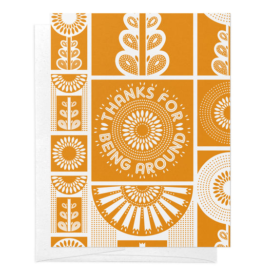 Golden Orange Folk Art Flower Thank You Greeting Card