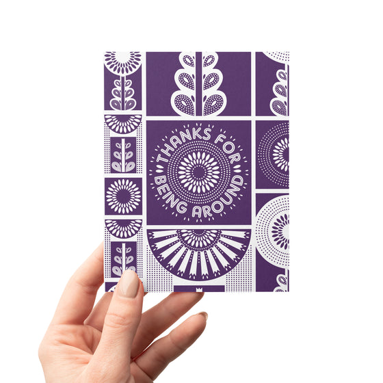 Purple Folk Art Inspired Flower Thank You Greeting Card