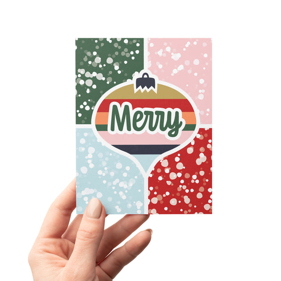 Merry Ornament & Snow Modern Christmas Greeting Card