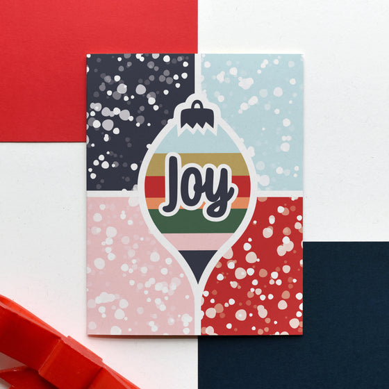 Joy Ornament & Snow Modern Christmas Greeting Card