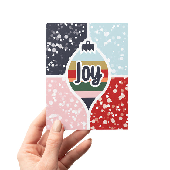 Joy Ornament & Snow Modern Christmas Greeting Card