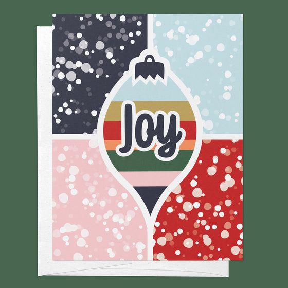 Joy Ornament & Snow Modern Christmas Greeting Card