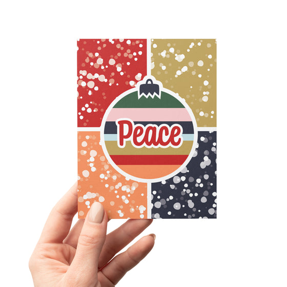 Peace Ornament & Snow Modern Christmas Greeting Card