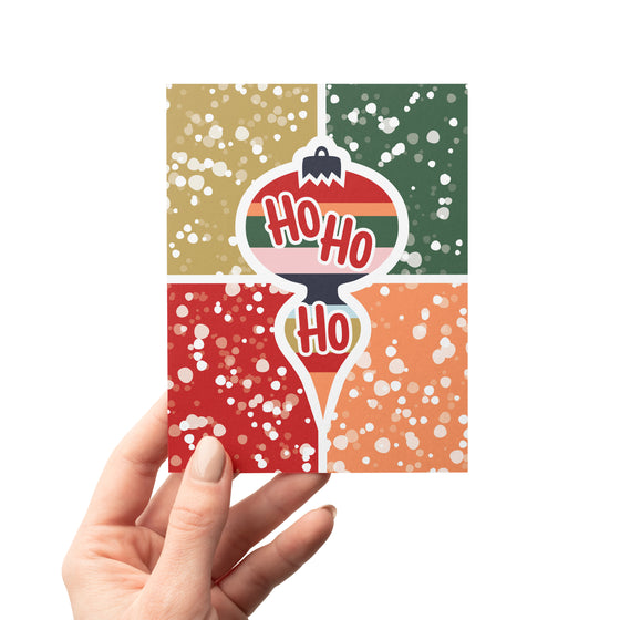 Ho Ho Ho Ornament & Snow Modern Christmas Greeting Card