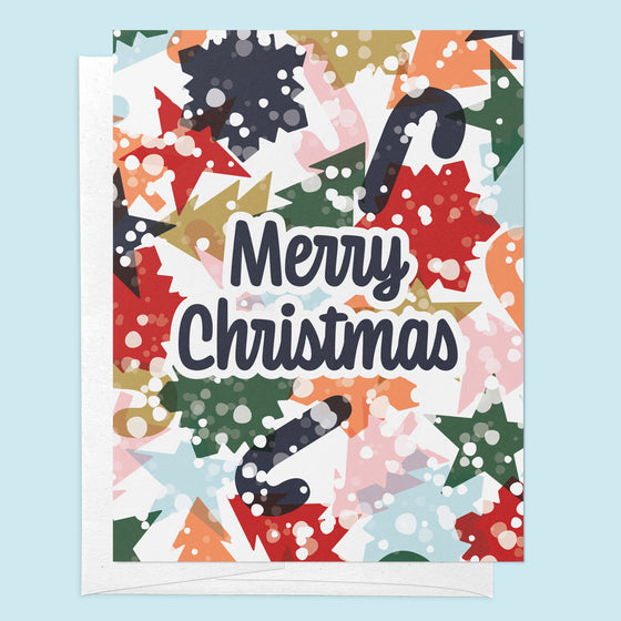 Merry Christmas Shapes & Snow Modern Christmas Greeting Card