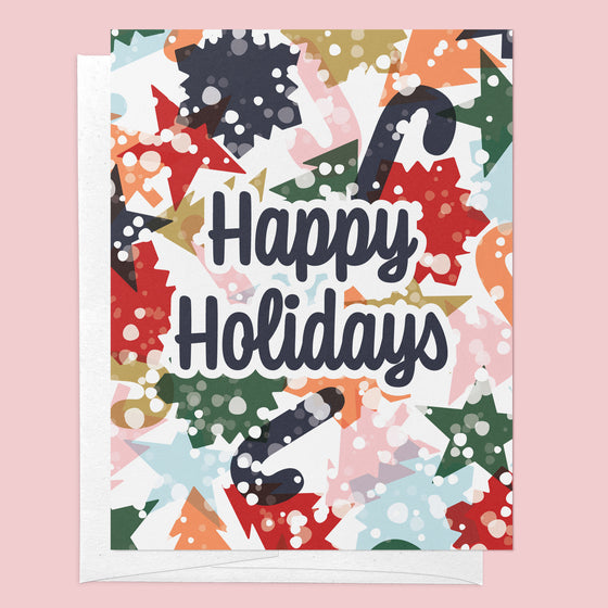 Happy Holidays Shapes & Snow Modern Christmas Greeting Card