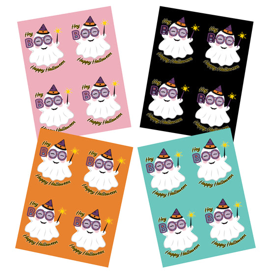Hey Boo Girly Ghost Witch with Wand Printable Flat Halloween Cards
