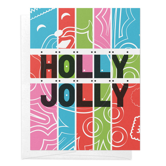Holly Jolly Santa and Holly Leaves & Berries Christmas Card