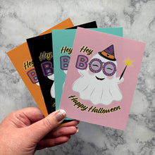  Hey Boo Girly Ghost Witch with Wand Printable Flat Halloween Cards