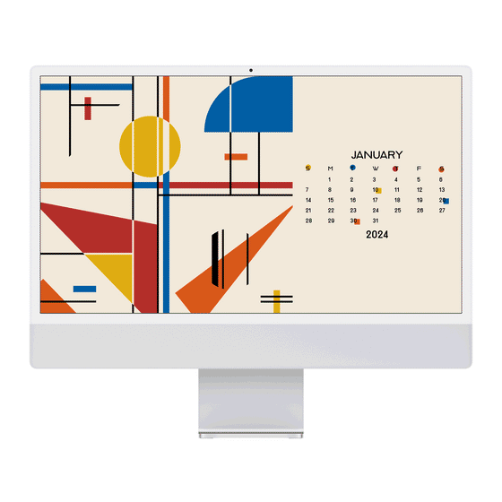 Bauhaus Inspired Digital Desktop Wallpaper - 2024 Calendar & No Calendar