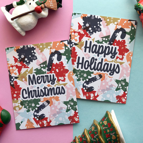 Merry Christmas Shapes & Snow Modern Christmas Greeting Card