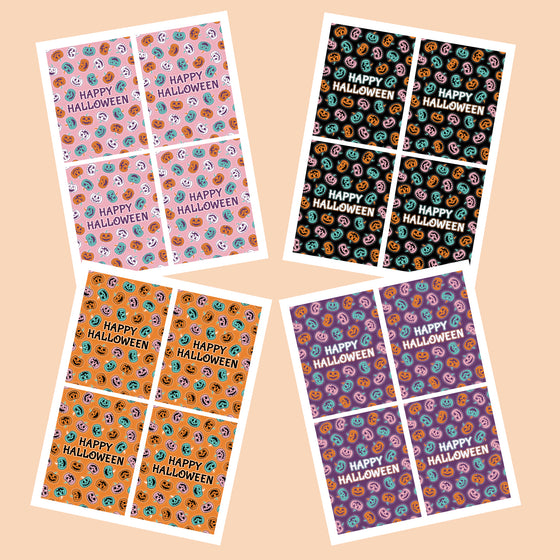 Glowing Girly Cute & Spooky Pumpkins Printable Happy Halloween Cards