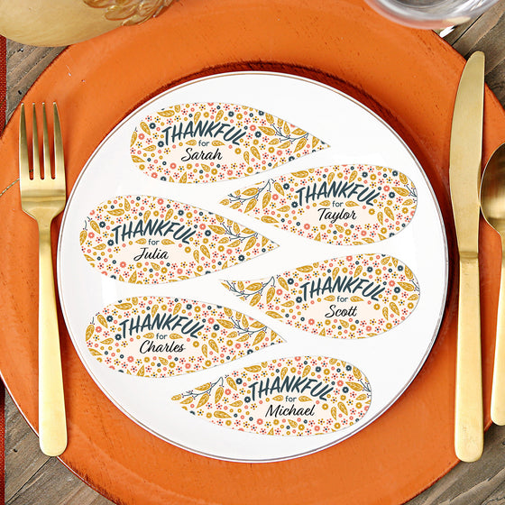 Thankful Thanksgiving Printable Place Cards, Leaves, & Flowers
