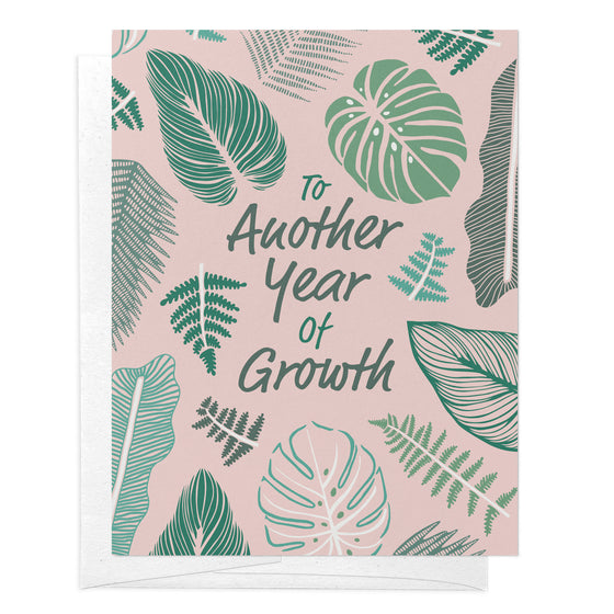 Tropical Plant Leaves Pink & Green Birthday Greeting Card