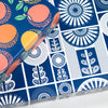 Blue Flower Folk Art Inspired Recycled Wrapping Paper